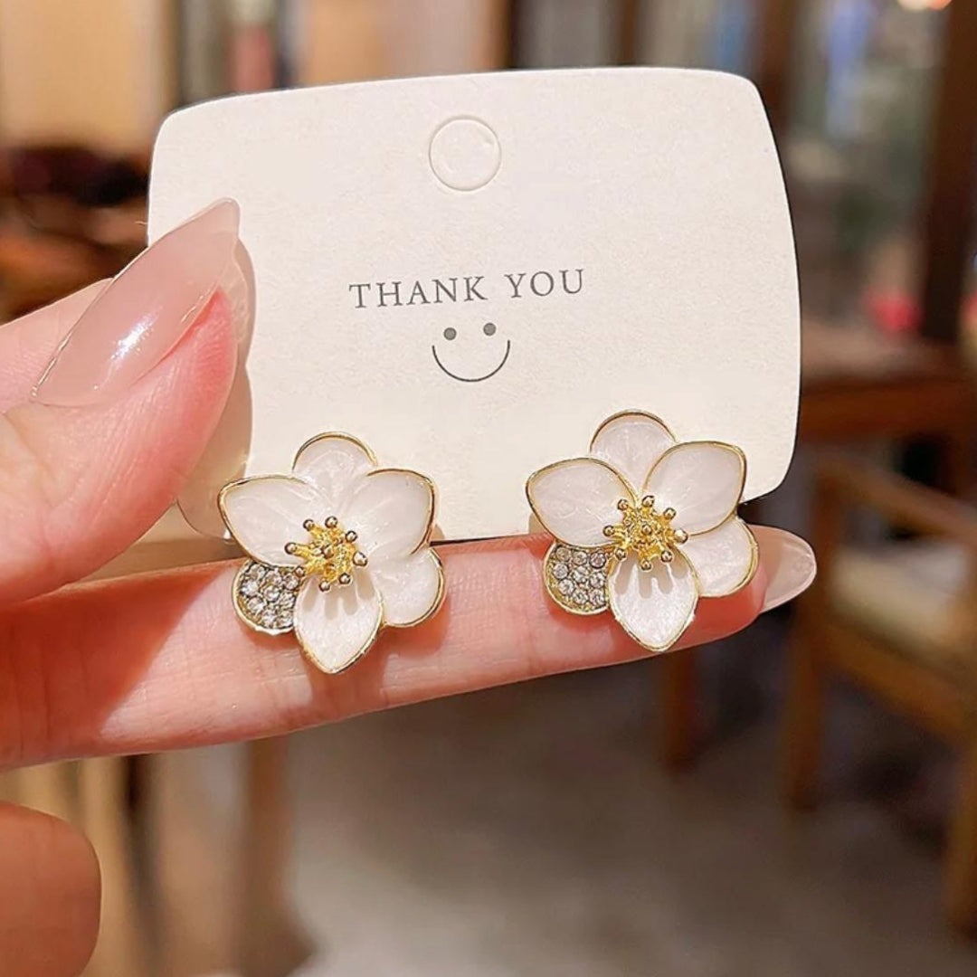 JJK 31 Gold-Plated Artificial Stone Studded Floral Stud Earrings. - Image 2