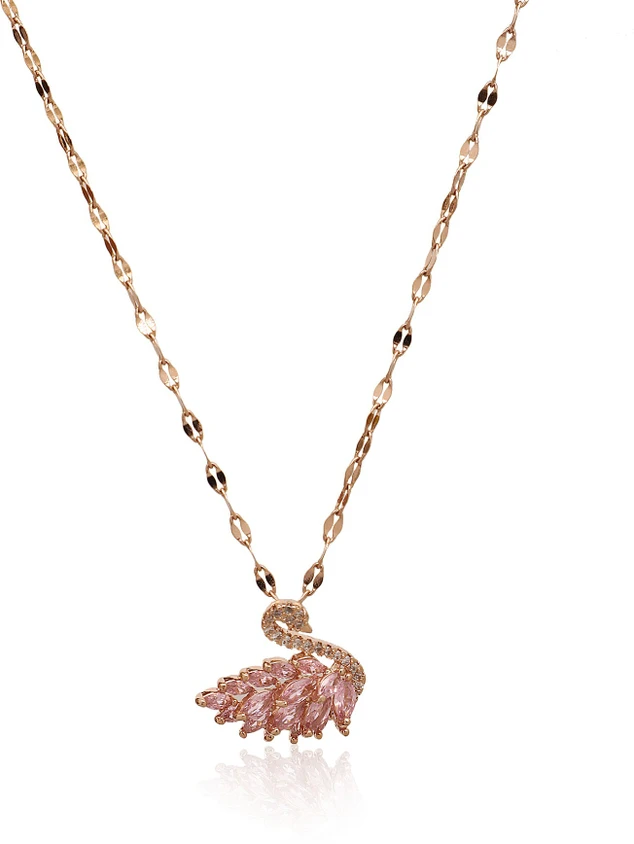 Rose Gold-Plated Pink Crystal Swan Pendant Necklace - Image 2