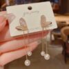 YN Jewelry S925 Silver Needle Gold-Plated Korean Style Zircon Heart Pearl Tassel Drop Earrings