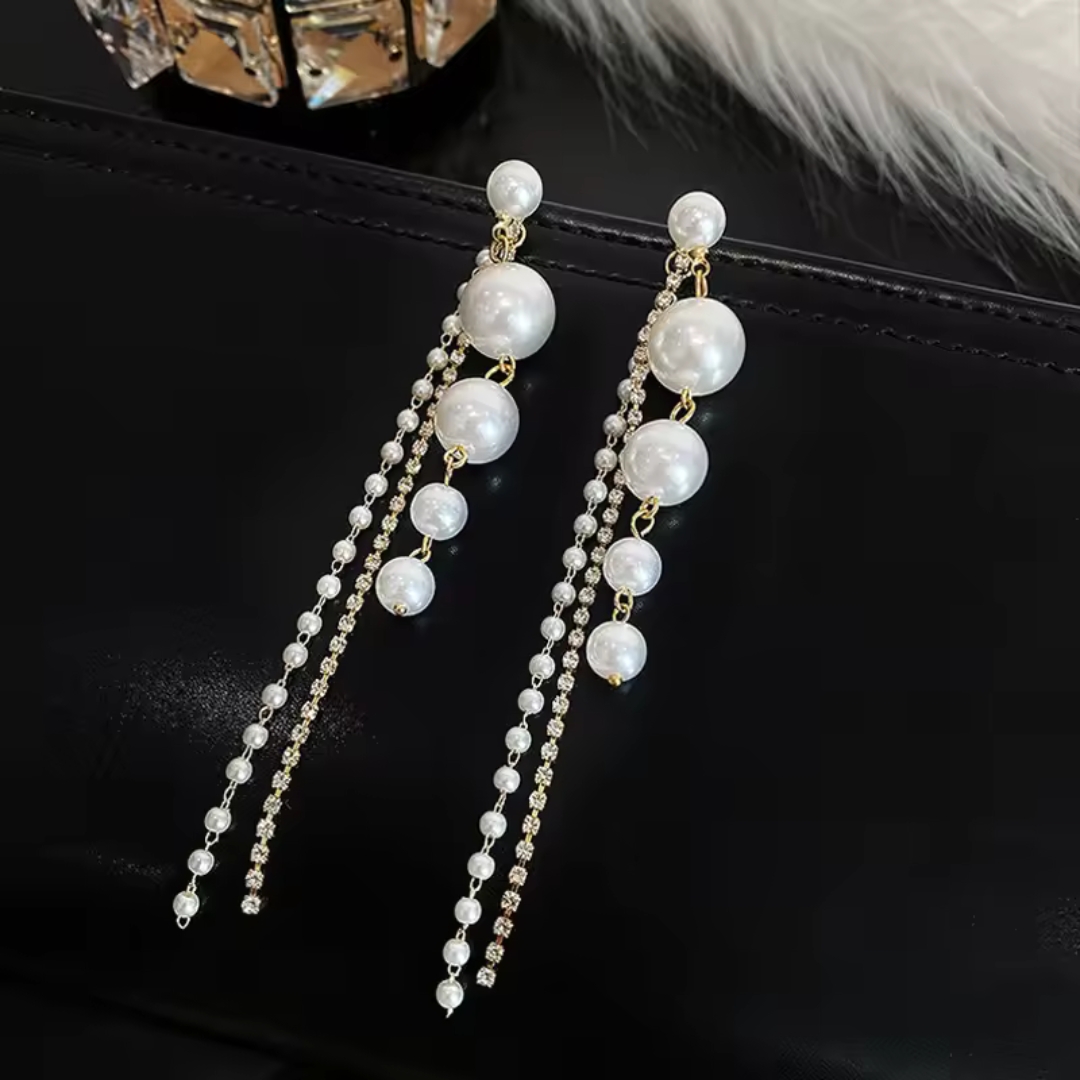 Oralia Golden Pearl Drop Hanging Korean Earrings.