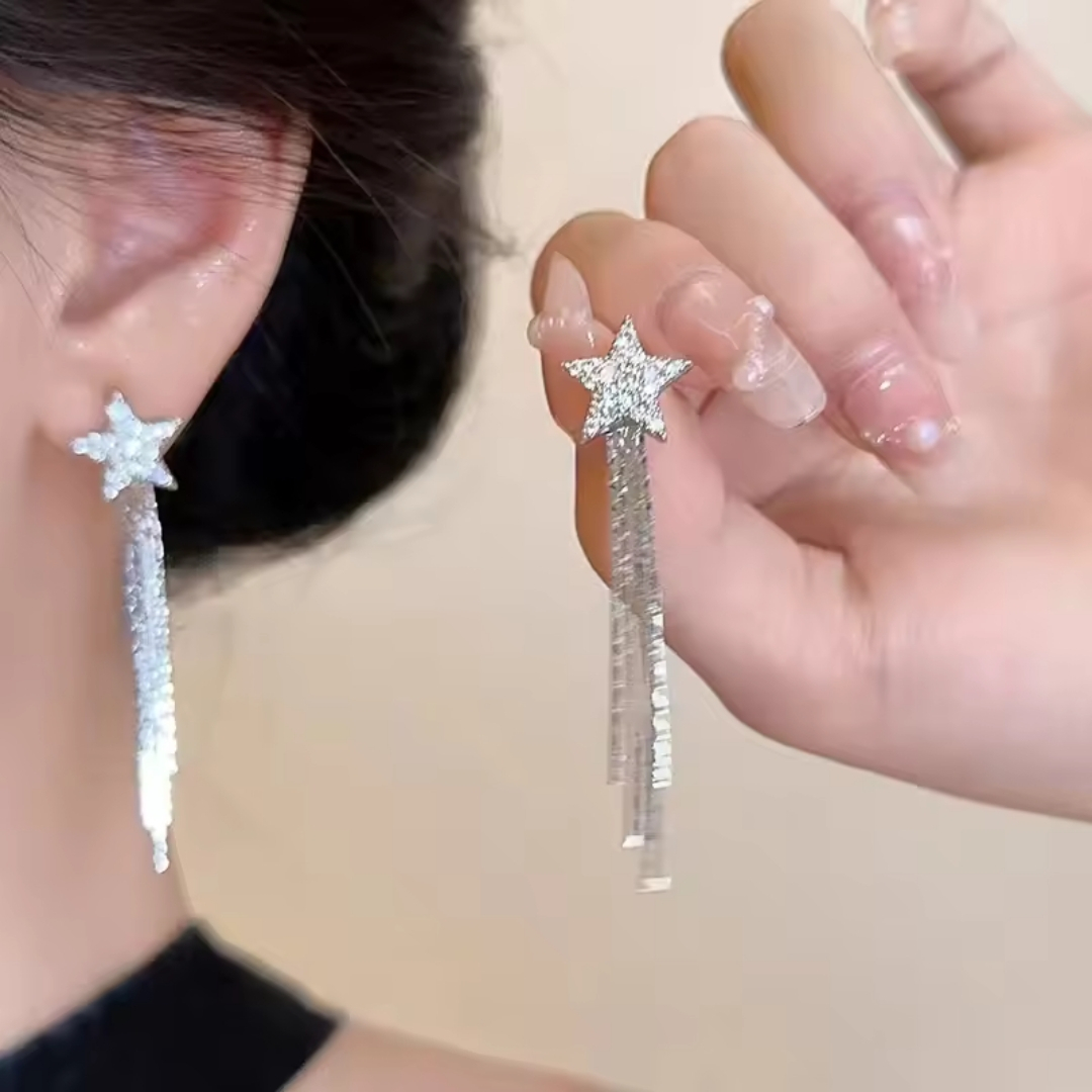 Star Tassel Drop Earrings or Star Chain Tassel Earrings. - Image 2