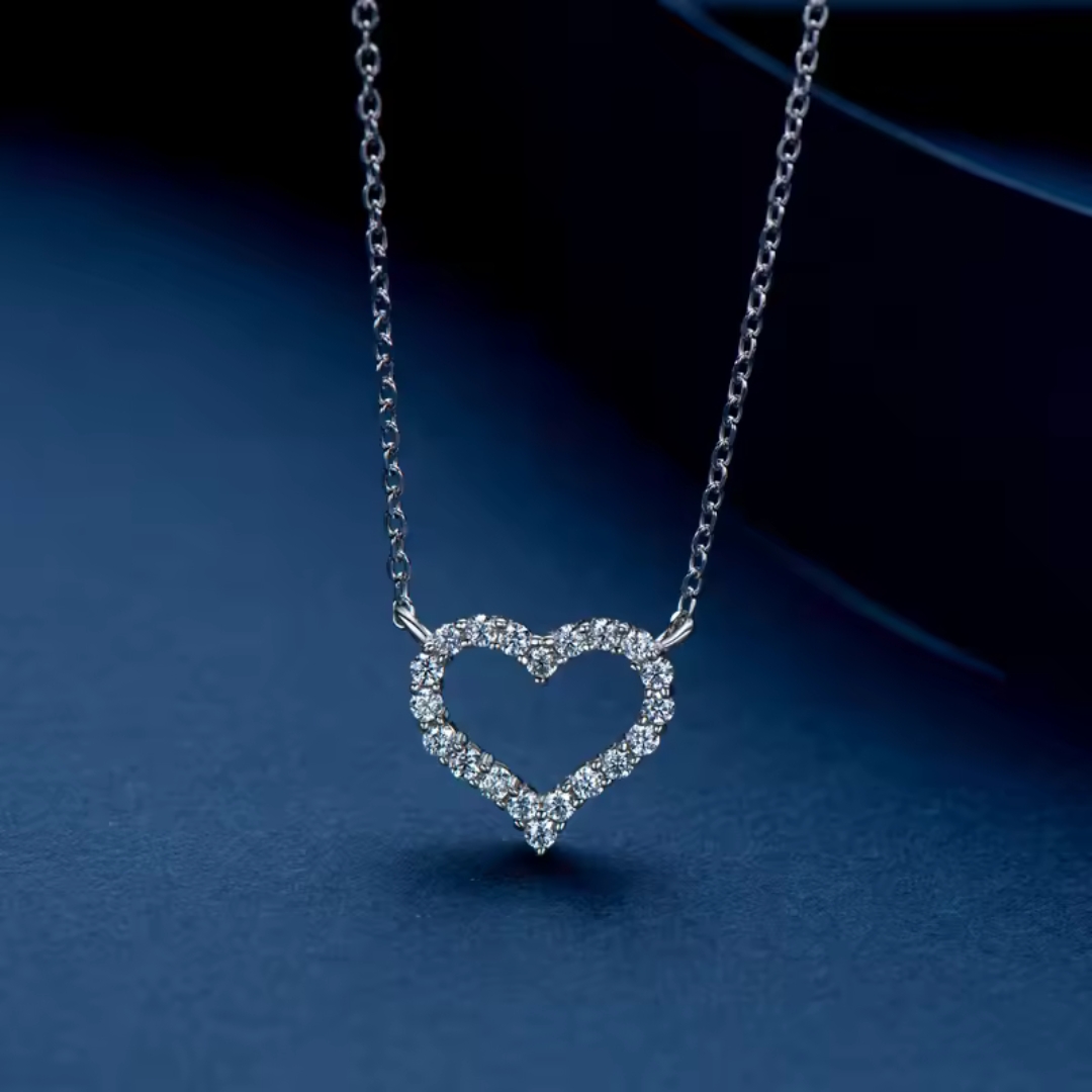 Heart-Shaped Moissanite (or Diamond/CZ) Pendant Necklace.