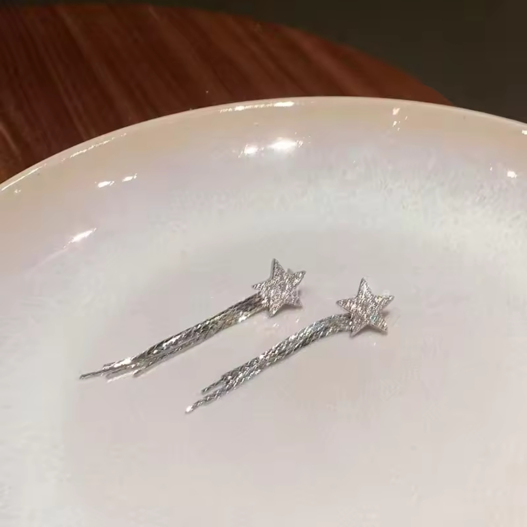 Star Tassel Drop Earrings or Star Chain Tassel Earrings. - Image 3