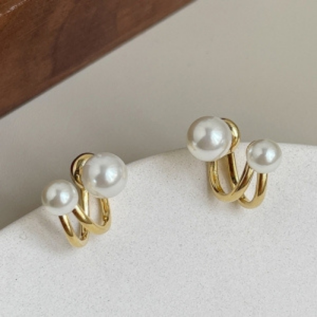 Korean Style Gold-Toned Dual Pearl Stud Earrings