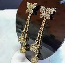 Fancy Golden Party Wear Trendy Fashion Butterfly Long Jhumka Earring".