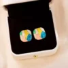 Celestria Colorful Retro Mosaic Round Stud Earrings For Women
