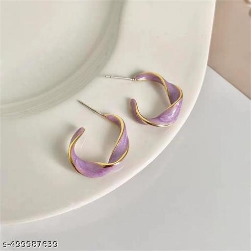 Purple twisted hoop Korean earrings - Image 2